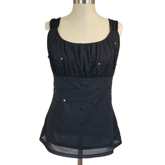 90s Y2k Sequin Beaded Mesh Babydoll Top Black Whimsigoth Fairy Grunge L - Picture 1 of 10